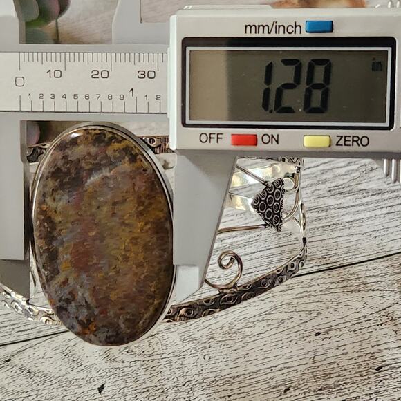 Enchanted Forest Sterling Silver Green Mossy Agate Cuff Bracelet - Picture 8 of 10